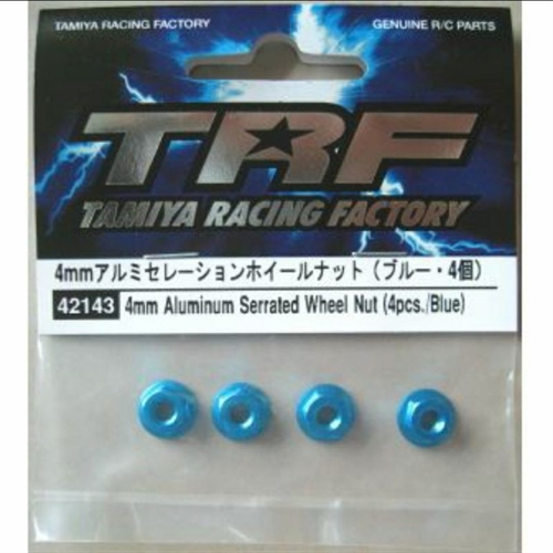 Tamiya 42143 TRF 4mm Aluminum Serrated Wheel Nut (4pcs/ Blue)